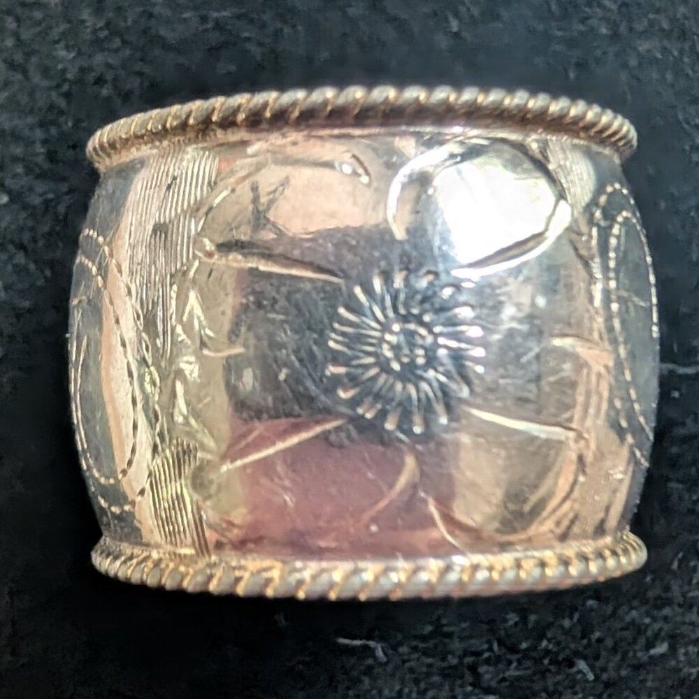 Sterling Silver Signed Etched Cigar Tube Ring Size 7